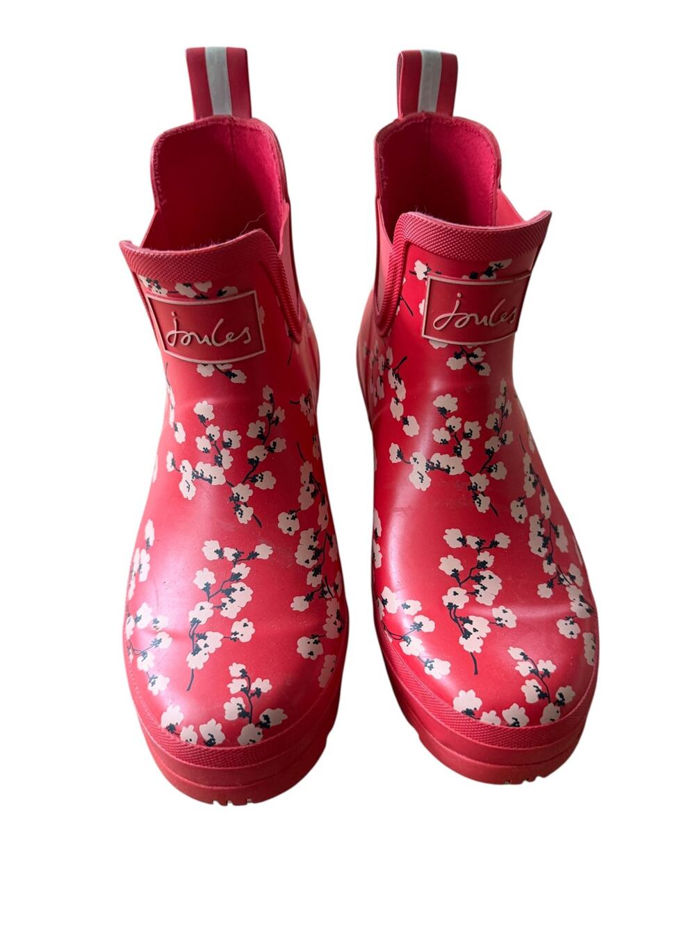 Joules Wellibob Red Cherry Blossom Ankle Rain Boots Women's Size 9